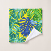 Tropisch Groen Blauw Geel Monstera Oerwoud Bladere Bad Handdoek (Wasdoekje)