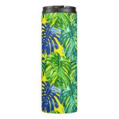 Tropisch Groen Blauw Geel Monstera Oerwoud Bladere Thermosbeker (Achterkant)