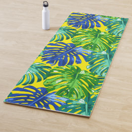 Tropisch Groen Blauw Geel Monstera Oerwoud Bladere Yogamat