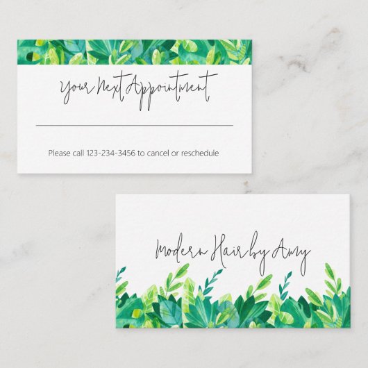 Tropisch Groen Blauw Leafs Benoeming Herinnering Visitekaartje (Voorkant / Achterkant)