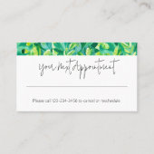 Tropisch Groen Blauw Leafs Benoeming Herinnering Visitekaartje (Voorkant)