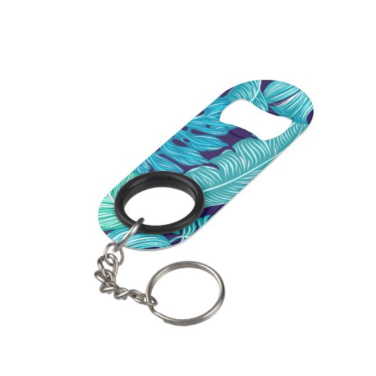 Tropisch groen blauw lederen patroon mini flessenopener (Achterkant Gekanteld)