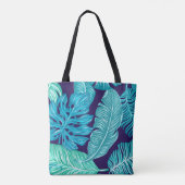 Tropisch groen blauw lederen patroon tote bag (Achterkant)