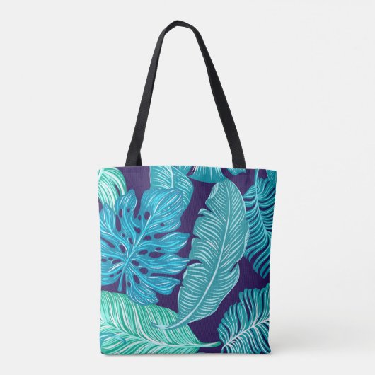 Tropisch groen blauw lederen patroon tote bag (Achterkant)