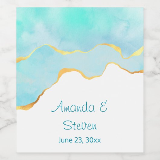 Tropisch Groen Blauw met gouden Bieden Wijn Etiket (Enkel label)