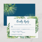 Tropisch groen Blauw strand bruiloft RSVP-kaart RSVP Kaartje (Voorkant / Achterkant)