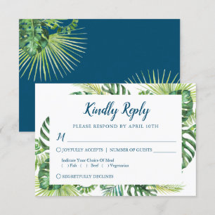 Tropisch groen Blauw strand bruiloft RSVP-kaart RSVP Kaartje