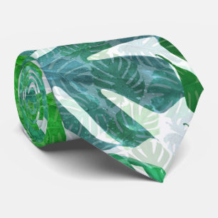 Tropisch groen blauwe Monstera palmenbladeren patr Stropdas
