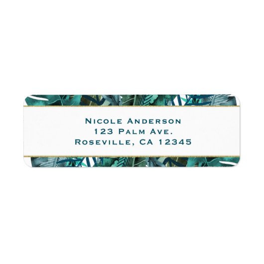Tropisch groen Blauwgroen leves Elegant White Wedd Etiket (Voorkant)