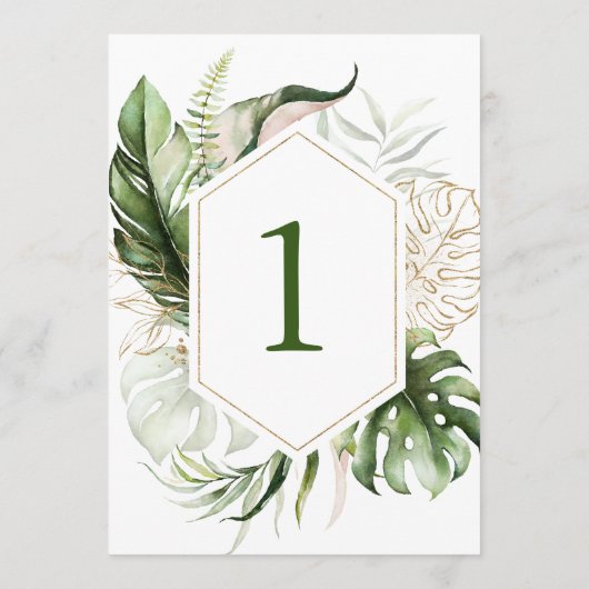 Tropisch groen Bloemen Tafelnummers (Achterkant)