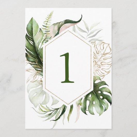 Tropisch groen Bloemen Tafelnummers (Voorkant)