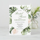 Tropisch groen bloemenbruids douche uitnodiging (Staand voorkant)