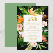 Tropisch groen bloemenfeest 25e trouwdag kaart (Voorkant / Achterkant)