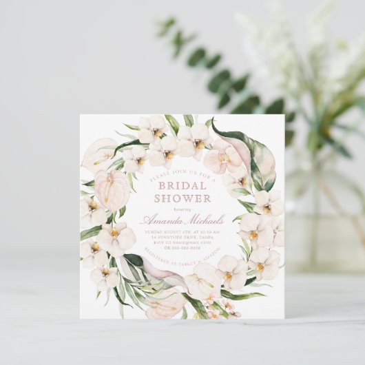 Tropisch groen Blush Pink Floral Vrijgezellenfeest Kaart (Staand voorkant)