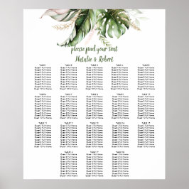 Tropisch groen Blush roze Gold Seating Chart Poster