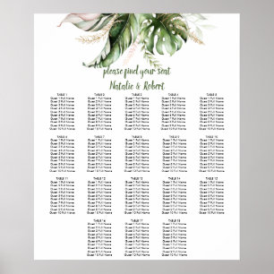 Tropisch groen Blush roze Gold Seating Chart Poster