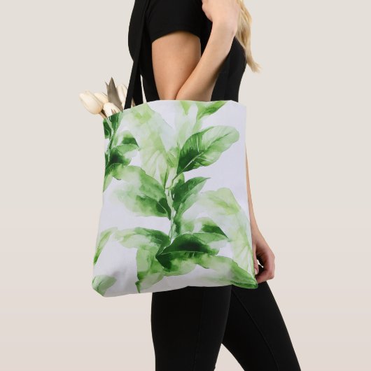 Tropisch groen botanische Waterverf Leaf Tote Bag (Dichtbij)