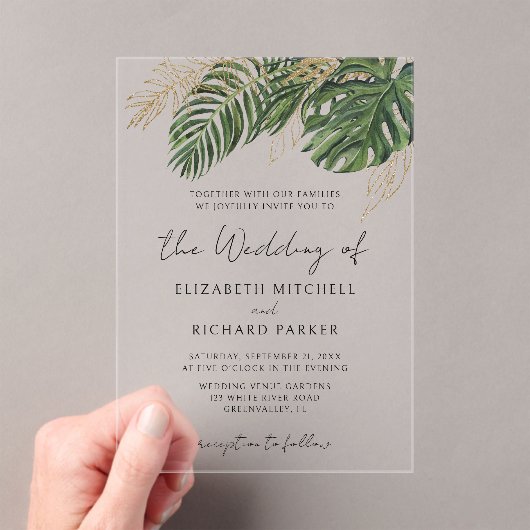 Tropisch groen botanische zomer boho bruiloft acryl uitnodigingen (Insitu (Draagbaar))