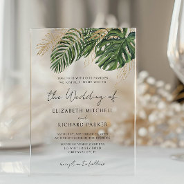 Tropisch groen botanische zomer boho bruiloft acryl uitnodigingen