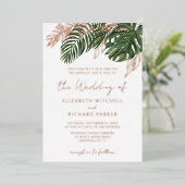 Tropisch groen botanische zomer boho bruiloft folie uitnodiging (Staand Voorkant)
