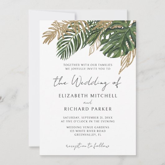 Tropisch groen botanische zomer boho bruiloft kaart (Voorkant)