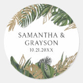 Tropisch groen botanische zomer boho bruiloft ronde sticker (Voorkant)