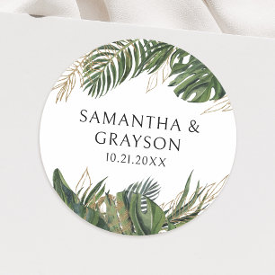 Tropisch groen botanische zomer boho bruiloft ronde sticker