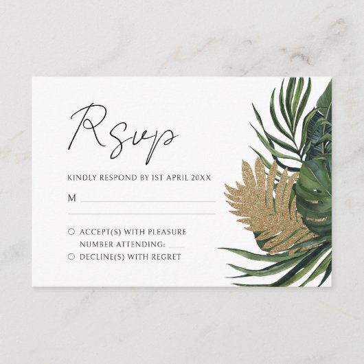 Tropisch groen botanische zomer boho bruiloft RSVP kaartje (Voorkant)
