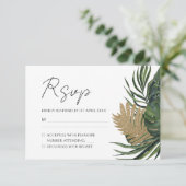 Tropisch groen botanische zomer boho bruiloft RSVP kaartje (Staand voorkant)