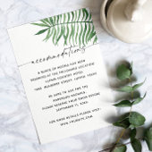 Tropisch groen bruiloft accommodaties / details informatiekaartje