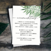 Tropisch groen bruiloft accommodaties / details informatiekaartje