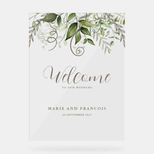 Tropisch groen bruiloft welkom duidelijk acryl bord (Voorkant)