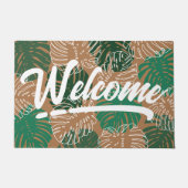 Tropisch groen bruin laat script welkom deurmat (Voorkant)