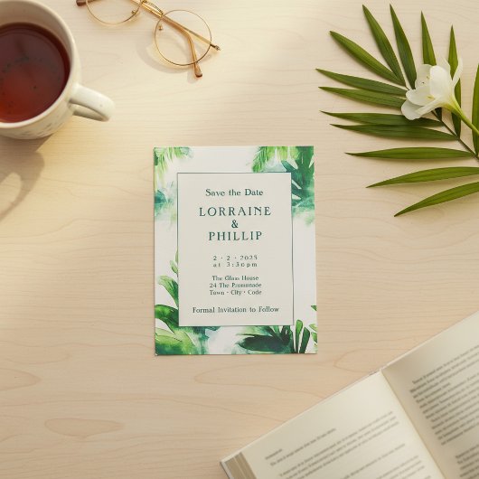 Tropisch groen Elegant botanisch blad Save The Date