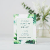 Tropisch groen Elegant botanisch blad Save The Date (Staand voorkant)