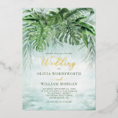 Tropisch groen Elegant Gold Foil Wedding Folie Uitnodiging (Voorkant)
