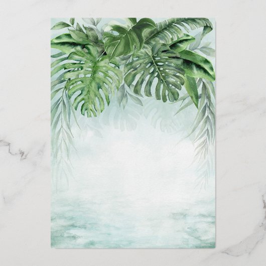 Tropisch groen Elegant Gold Foil Wedding Folie Uitnodiging (Achterkant)