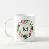 Tropisch groen en bloemen groot monogram koffiemok (Links)