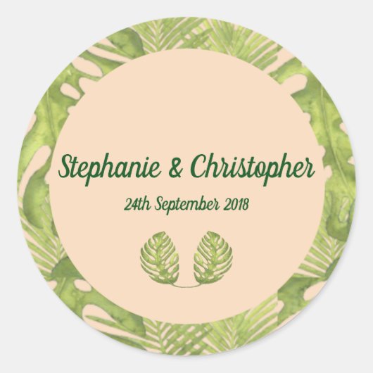 Tropisch groen en dubbelzinnig huwelijk ronde sticker (Voorkant)