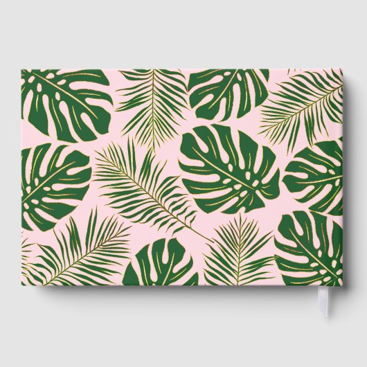 Tropisch groen en goud blush roze bruiloft gastenboek (Achterkant)