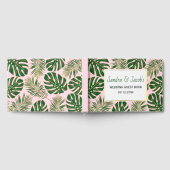 Tropisch groen en goud blush roze bruiloft gastenboek (Volledig)