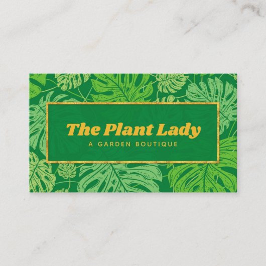 Tropisch groen en goud Monstera palmbladeren Visitekaartje (Voorkant)