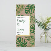 Tropisch groen en goud rustiek trouwprogramma programmakaart (Staand voorkant)