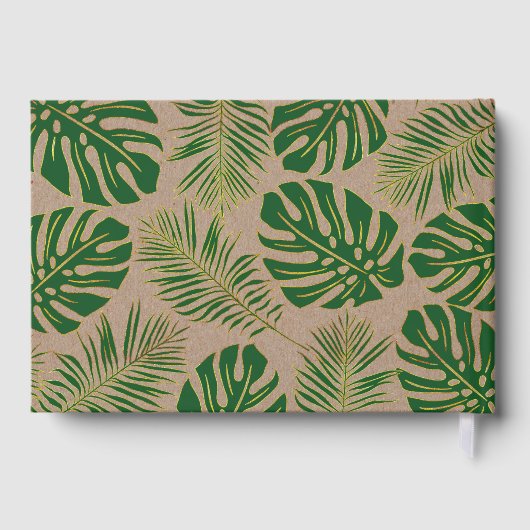 Tropisch groen en goudbladeren trouwe bruiloft gastenboek (Achterkant)