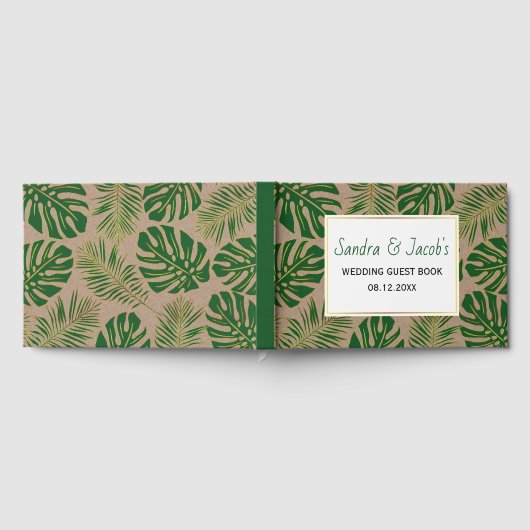 Tropisch groen en goudbladeren trouwe bruiloft gastenboek (Volledig)
