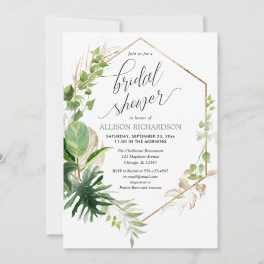 Tropisch groen en goudelegant vrijgezellenfeest kaart (Voorkant)