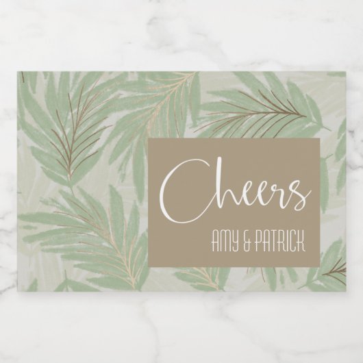 Tropisch groen en gouden bladeren op Sage Mini Sparkling Wijnetiket (Enkel label)