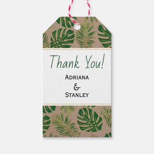 Tropisch groen en gouden bruiloft Bedankt Cadeaulabel (Voorkant)