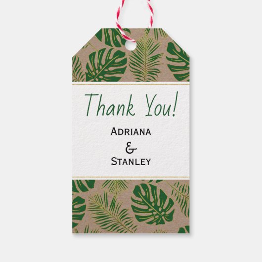 Tropisch groen en gouden bruiloft Bedankt Cadeaulabel (Achterkant)