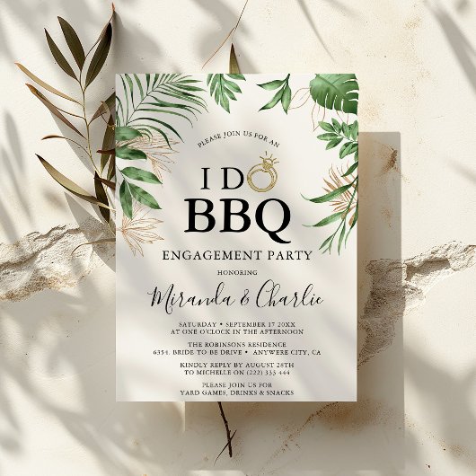Tropisch groen en gouden 'I Do BBQ'-Verloving Kaart